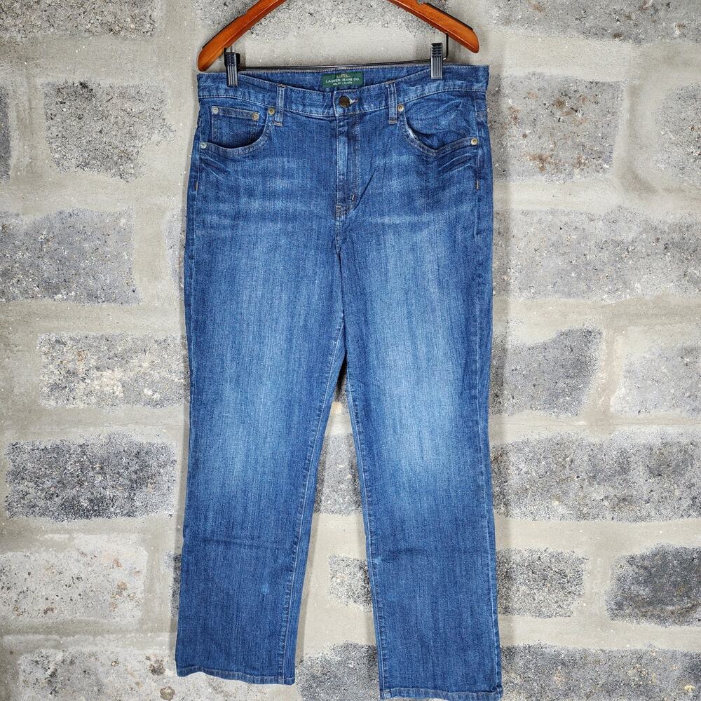 RALPH LAUREN sz 14 blue denim jeans mom stretch straight leg